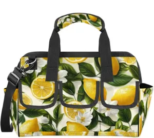 Lemon Tool Bags for Men and Women Fruits Leaves Heavy Duty Tool Tote Organizer Bag for Electrician Carpenter Mechanic, Adjustable Shoulder Strap