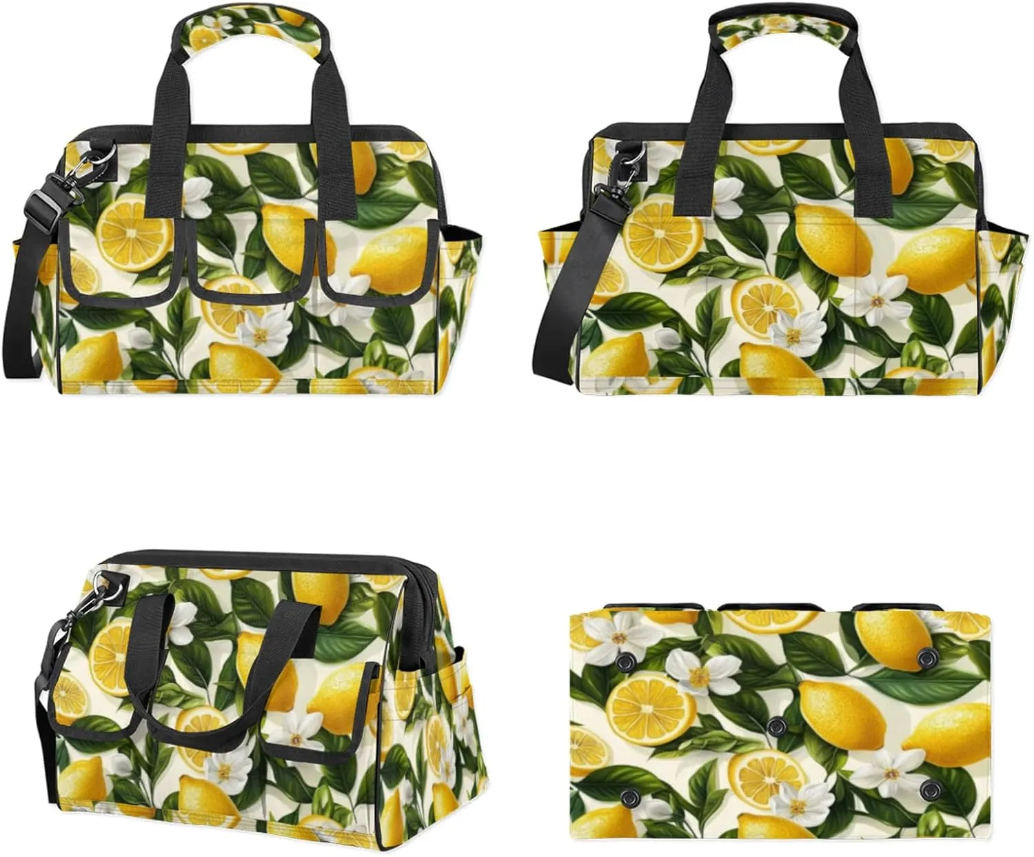 Lemon Tool Bags for Men and Women Fruits Leaves Heavy Duty Tool Tote Organizer Bag for Electrician Carpenter Mechanic, Adjustable Shoulder Strap