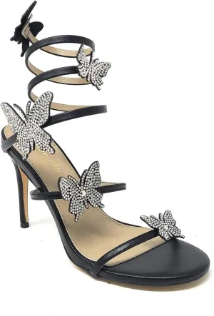 Lemonade Women's Sweet Utopia Rhinestone Butterfly Detail Spiral Coil Wrap Around Stiletto Heels