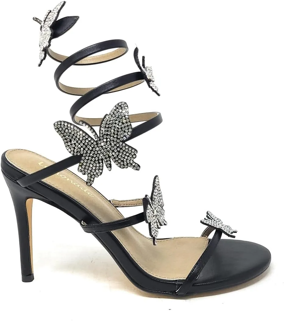 Lemonade Women's Sweet Utopia Rhinestone Butterfly Detail Spiral Coil Wrap Around Stiletto Heels