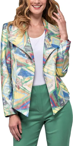 Lena Gabrielle 4 Way Stretch Faux Vegan Metallic Leather Moto Jacket in Liquid Candy Joy, BCJ76A03SHPR