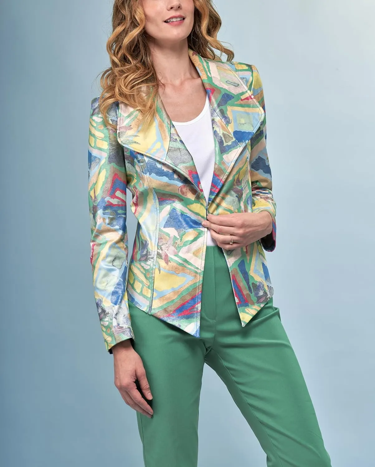 Lena Gabrielle 4 Way Stretch Faux Vegan Metallic Leather Moto Jacket in Liquid Candy Joy, BCJ76A03SHPR
