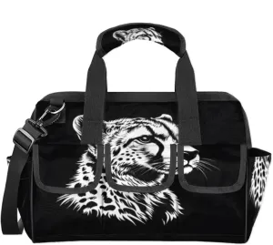 Leopard Tool Bags for Men and Women Black and White Leopard Heavy Duty Tool Tote Organizer Bag for Electrician Carpenter Mechanic, Adjustable Shoulder Strap