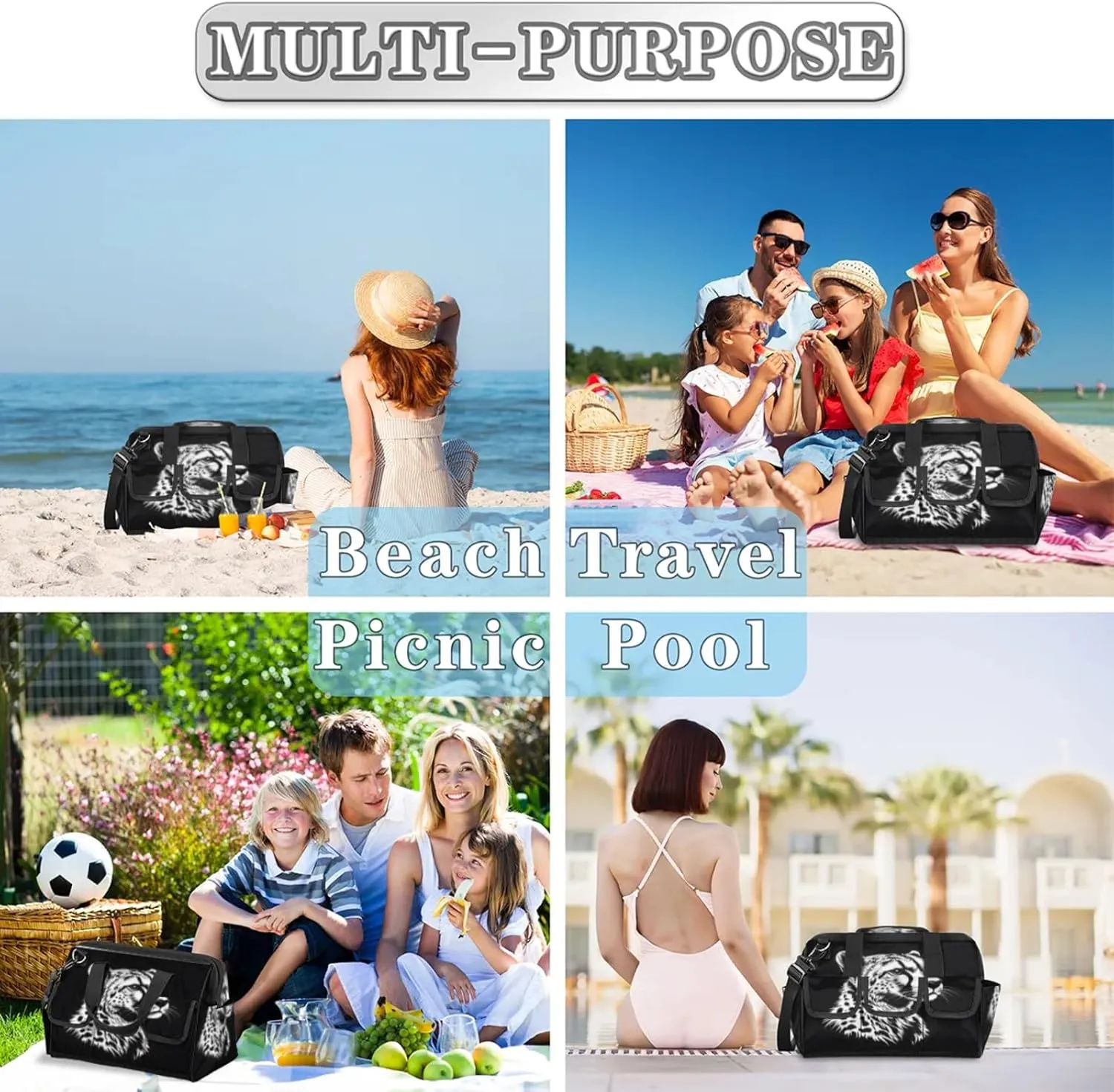 Leopard Tool Bags for Men and Women Black and White Leopard Heavy Duty Tool Tote Organizer Bag for Electrician Carpenter Mechanic, Adjustable Shoulder Strap