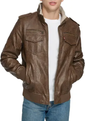 Levi's Mens Faux Leather Aviator Bomber Jacket (Regular & Big & Tall Sizes)