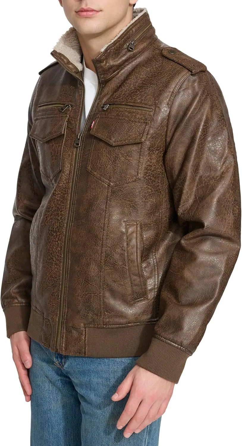 Levi's Mens Faux Leather Aviator Bomber Jacket (Regular & Big & Tall Sizes)