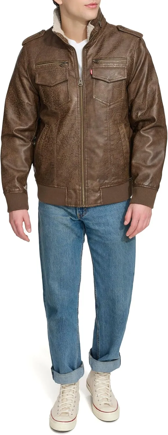 Levi's Mens Faux Leather Aviator Bomber Jacket (Regular & Big & Tall Sizes)