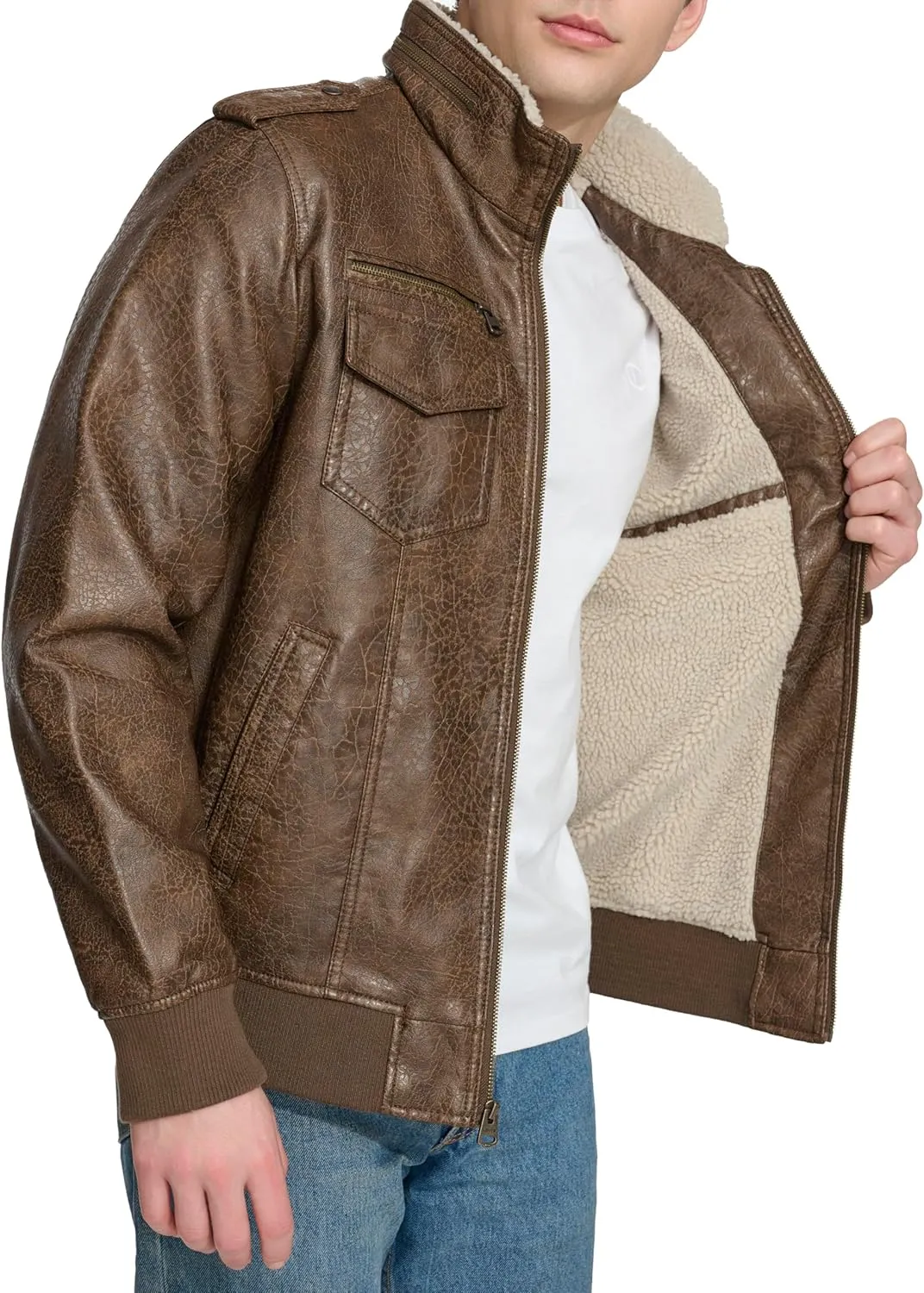 Levi's Mens Faux Leather Aviator Bomber Jacket (Regular & Big & Tall Sizes)