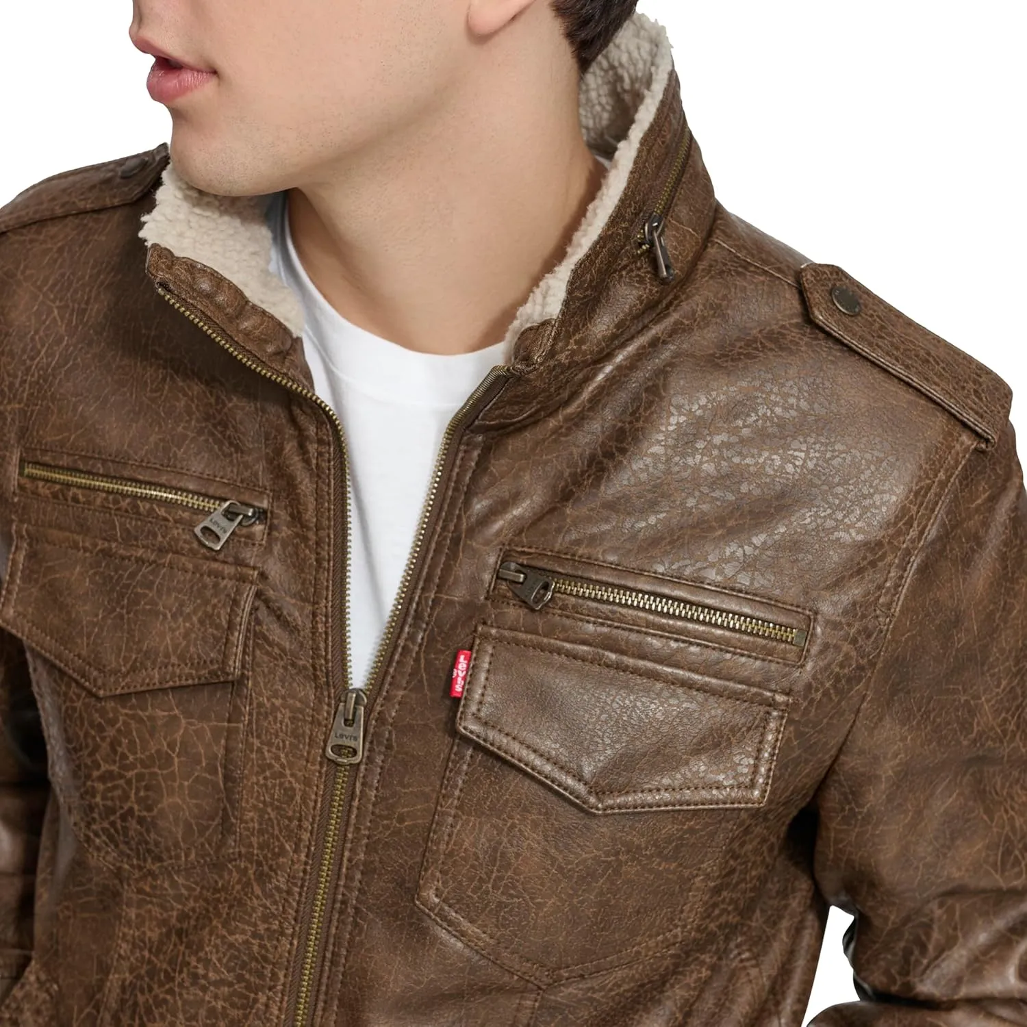 Levi's Mens Faux Leather Aviator Bomber Jacket (Regular & Big & Tall Sizes)