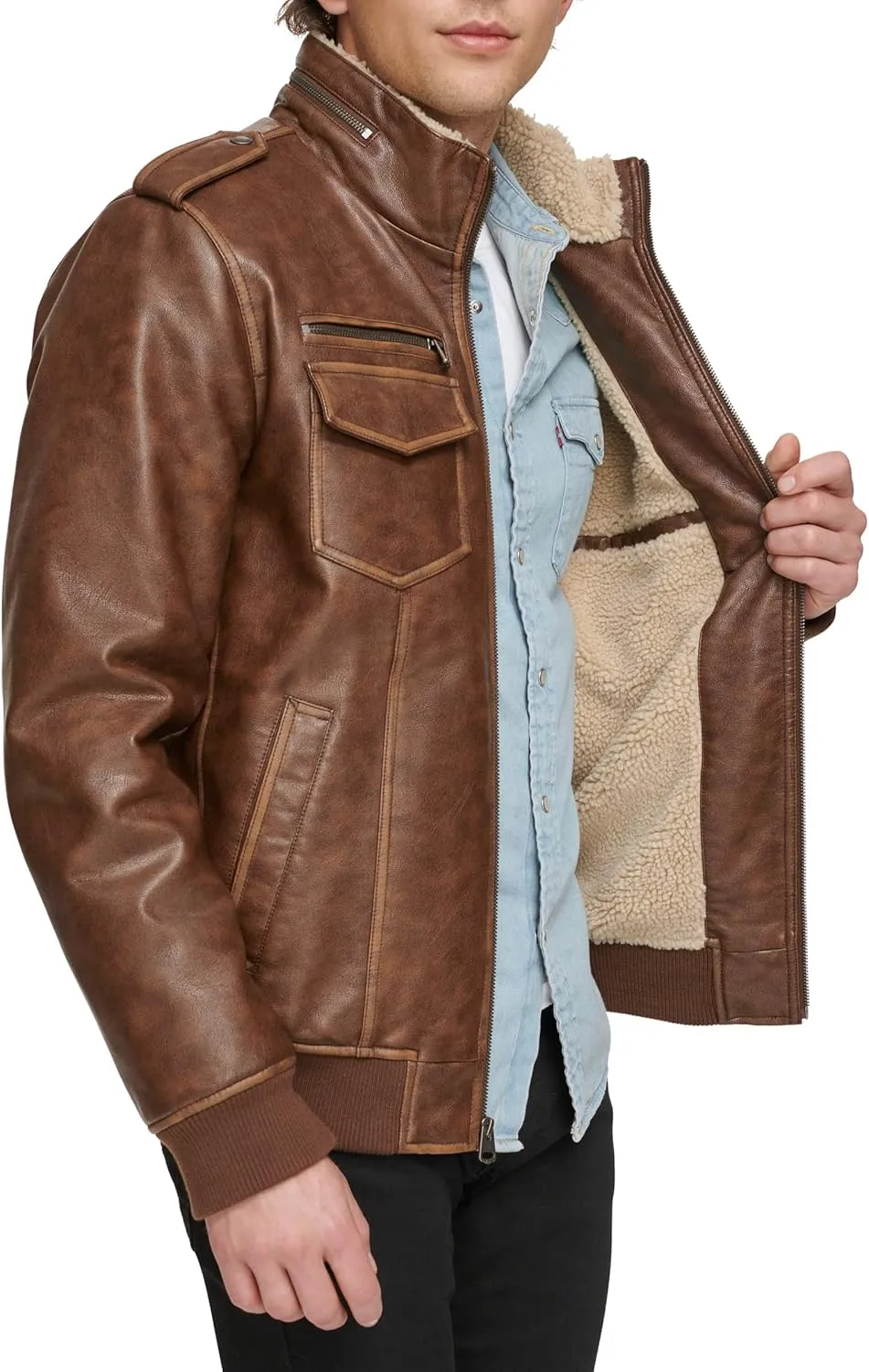 Levi's Men's Faux Leather Aviator Bomber Jacket (Regular & Big & Tall Sizes)