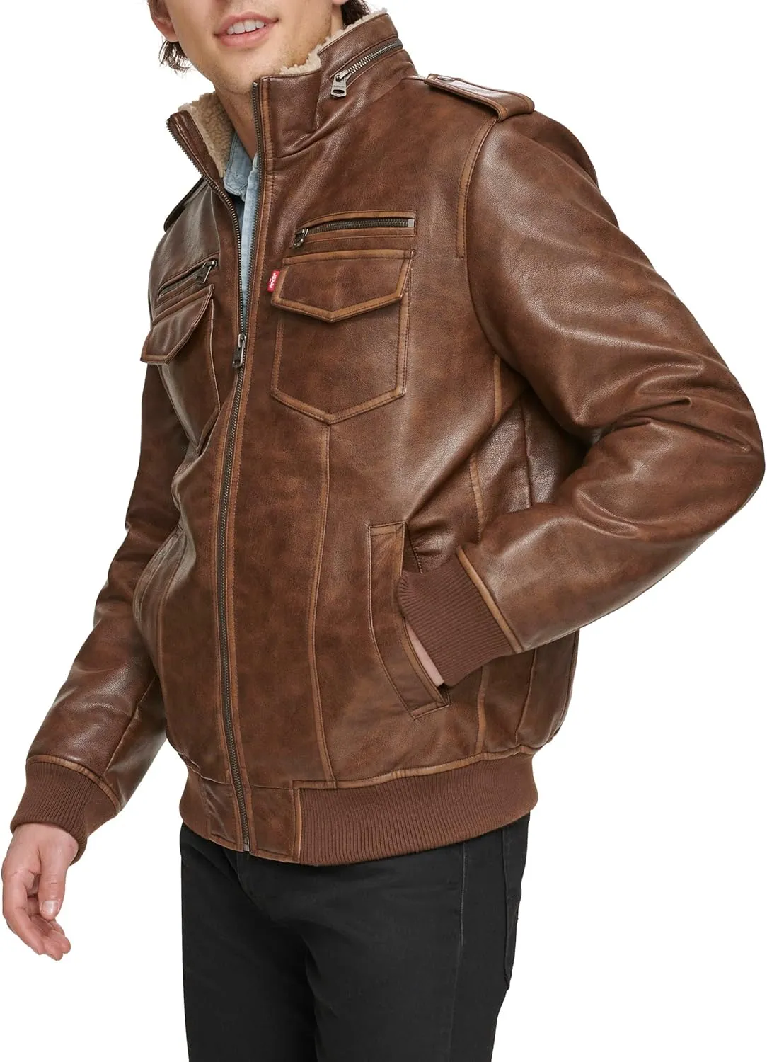 Levi's Men's Faux Leather Aviator Bomber Jacket (Regular & Big & Tall Sizes)