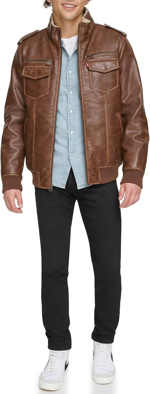 Levi's Men's Faux Leather Aviator Bomber Jacket (Regular & Big & Tall Sizes)