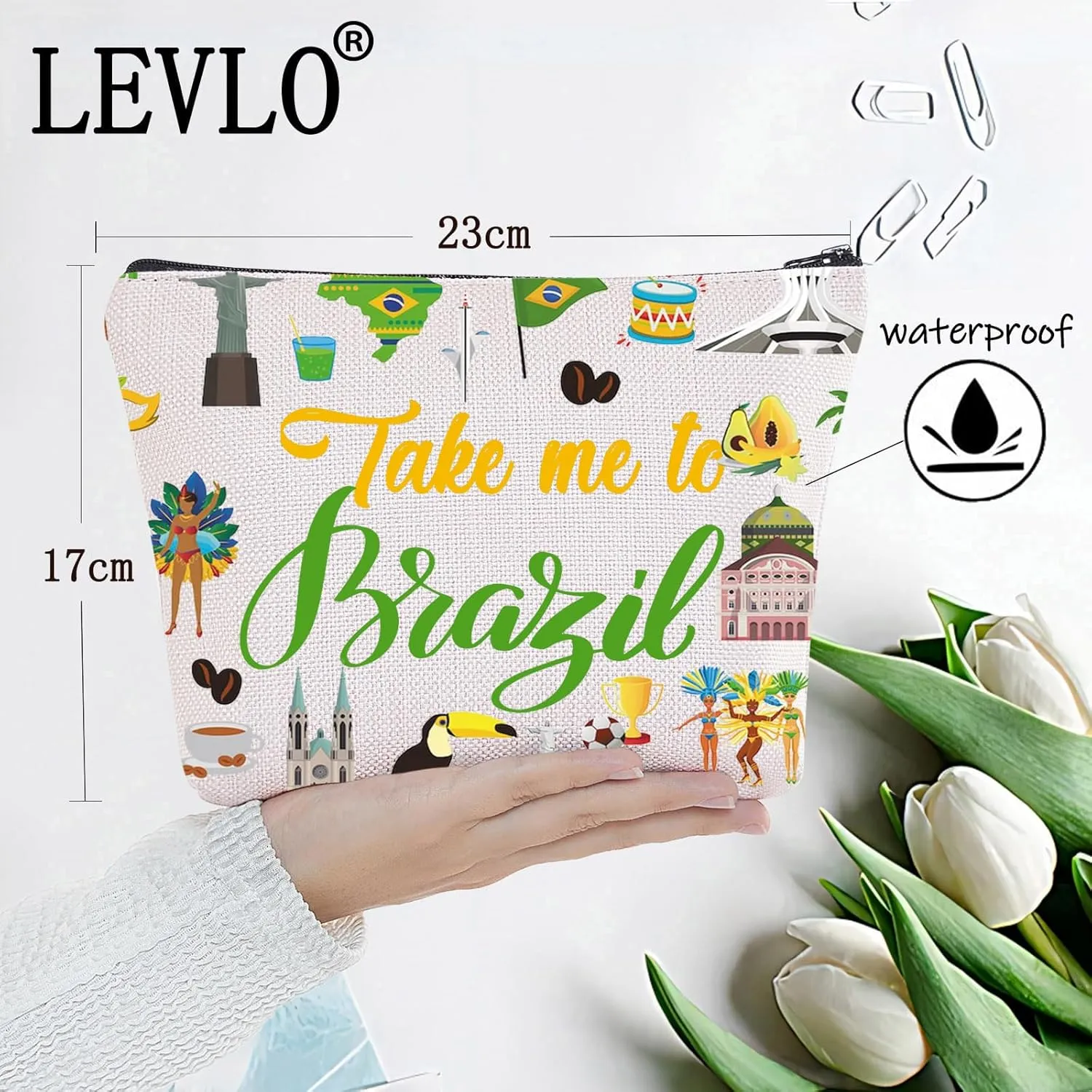 LEVLO Brazil Culture Travel Cosmetic Bag Brazil World Cup Souvenir Gift Take Me To Brazil Zipper Pouch Bag For Traveler (Take Me To Brazil)