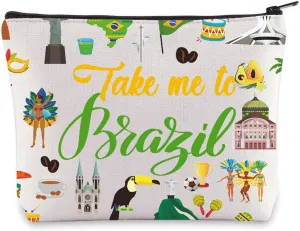 LEVLO Brazil Culture Travel Cosmetic Bag Brazil World Cup Souvenir Gift Take Me To Brazil Zipper Pouch Bag For Traveler (Take Me To Brazil)