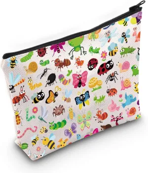 LEVLO Bugs Themed Cosmetic Makeup Bag Gift For Insects Lover Butterfly & Ladybug Travel Pouch Bag (Bugs)