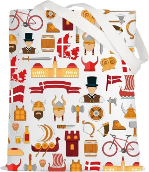 LEVLO Denmark Travel Culture Gift Danish Theme Travel Pouch Bag Europe Denmark Landmarks Gift Denmark Souvenir Gift (Denmark Tote)
