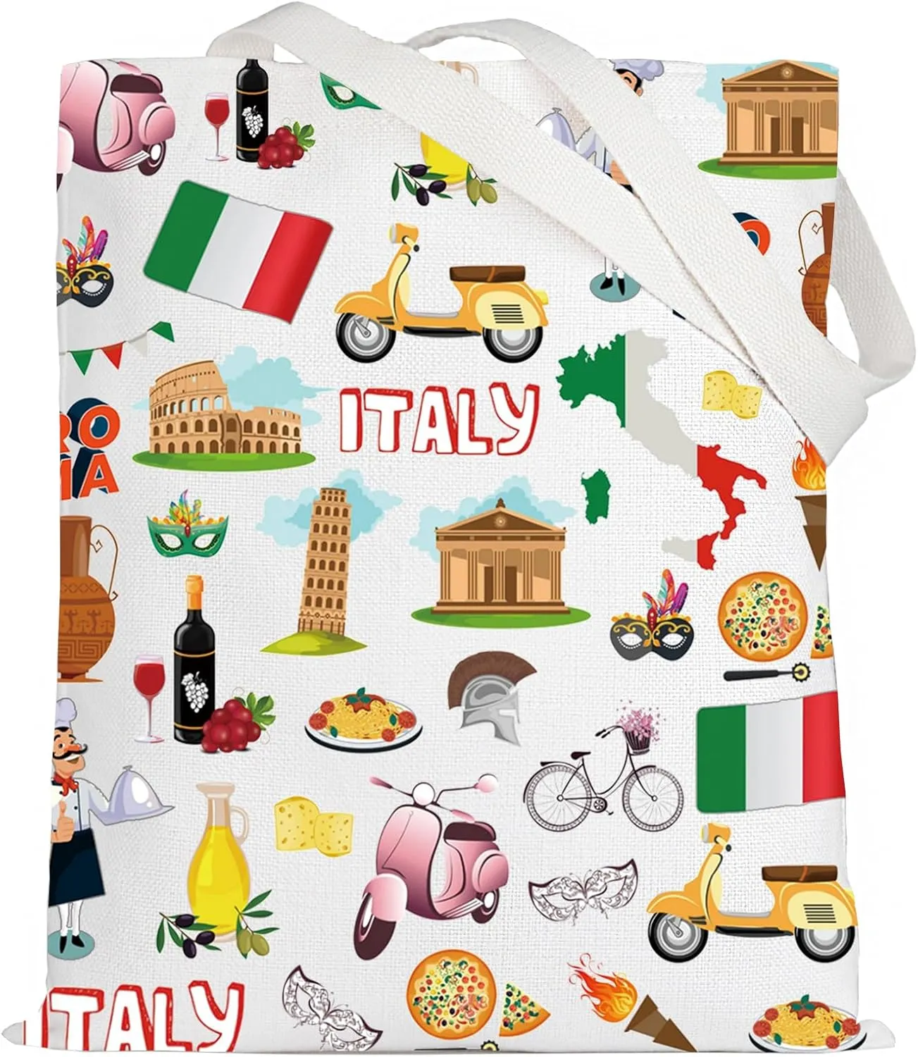 LEVLO Italy Travel Pouch Bag Rome Souvenir Gift Pisa Tower Colosseum Venice Carnival Zipper Pouch Bag Italy Trip Gift (Italy Tote)