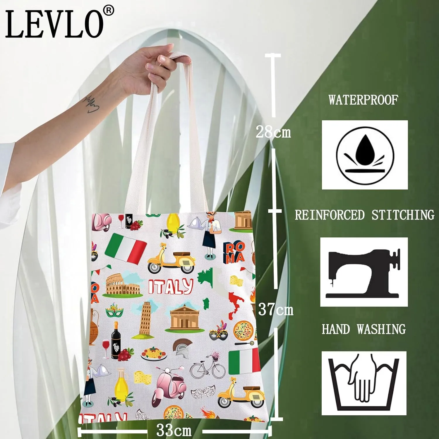 LEVLO Italy Travel Pouch Bag Rome Souvenir Gift Pisa Tower Colosseum Venice Carnival Zipper Pouch Bag Italy Trip Gift (Italy Tote)