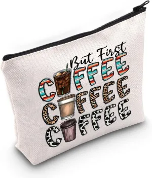 LEVLO Leopard Coffee Cosmetic Make Up Bag Coffee Lover Gift But First Coffee Make Up Zipper Pouch Bag For Coffeemaker (But First Coffee)