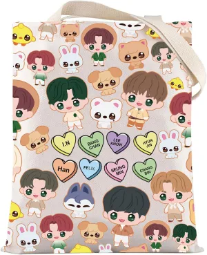 LEVLO SKZ Cosmetic Makeup Bag SKZ K-POP Fans Gift K-POP Cartoon Member Makeup Zipper Pouch Bag (SKZ Tote)