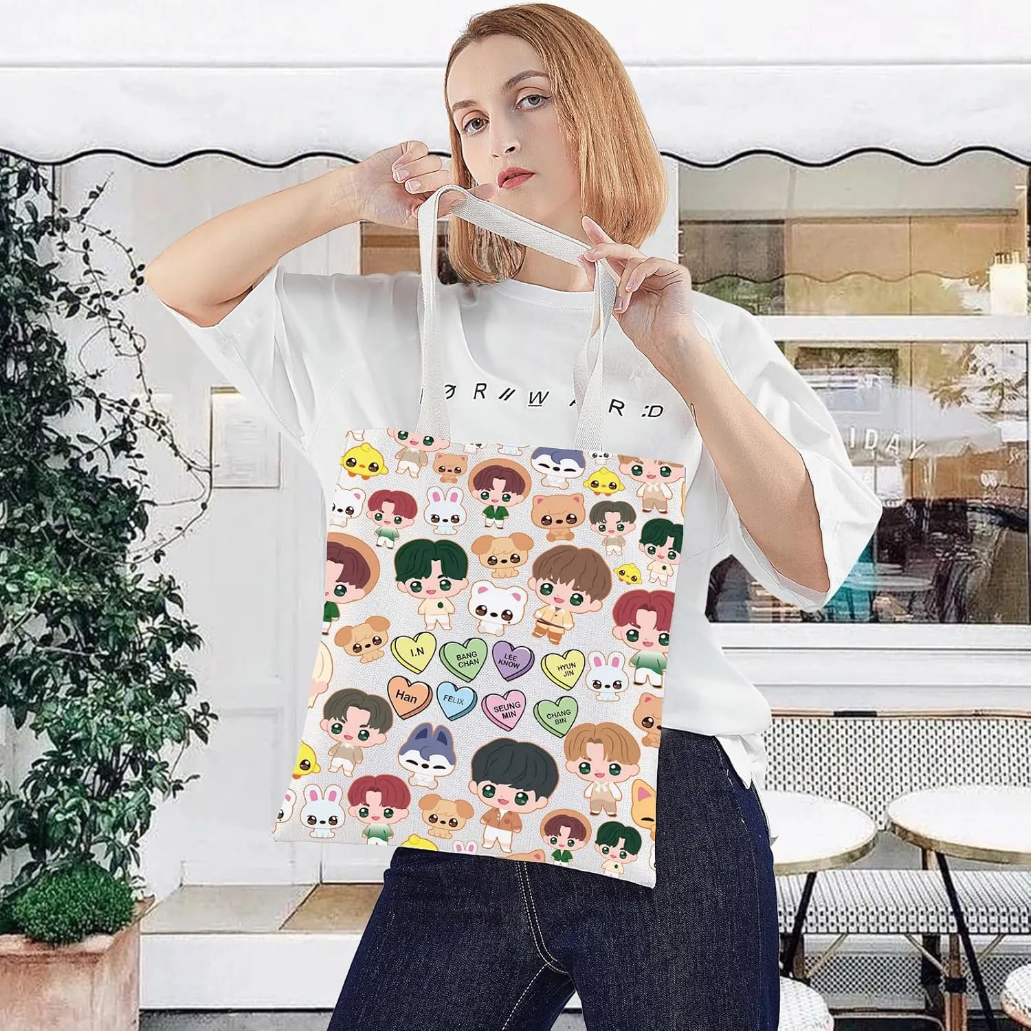 LEVLO SKZ Cosmetic Makeup Bag SKZ K-POP Fans Gift K-POP Cartoon Member Makeup Zipper Pouch Bag (SKZ Tote)