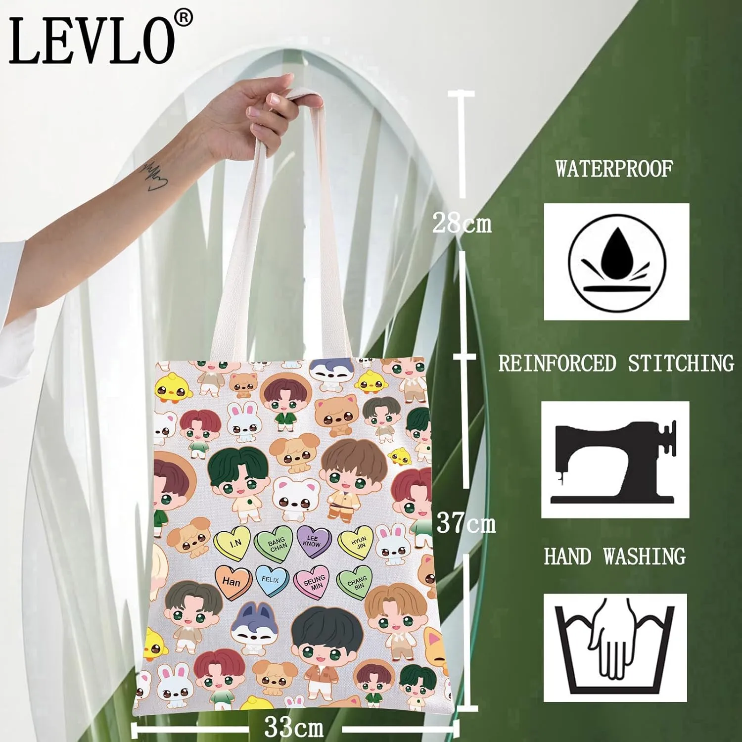 LEVLO SKZ Cosmetic Makeup Bag SKZ K-POP Fans Gift K-POP Cartoon Member Makeup Zipper Pouch Bag (SKZ Tote)