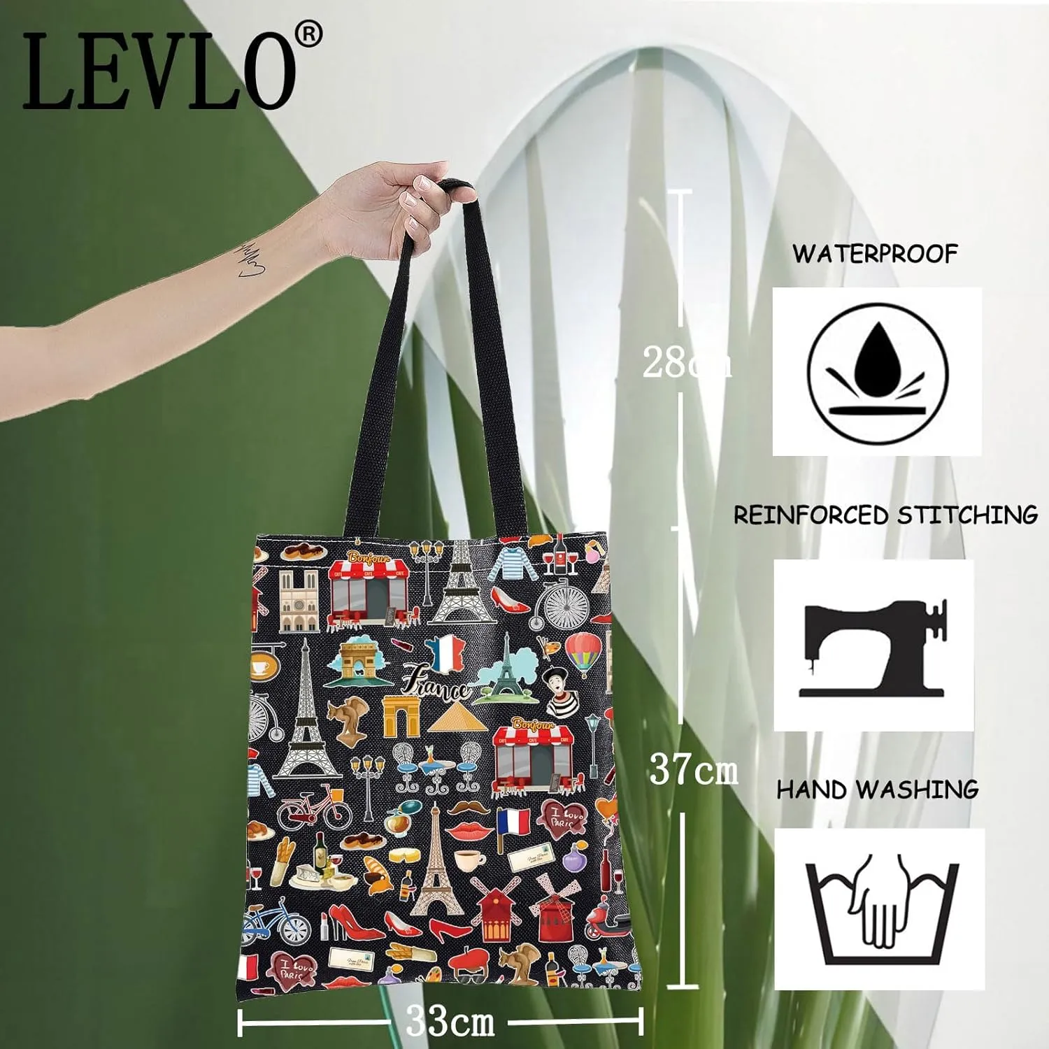 LEVLO Travel Pouch - French Theme, Paris Landmarks, Souvenir Gift