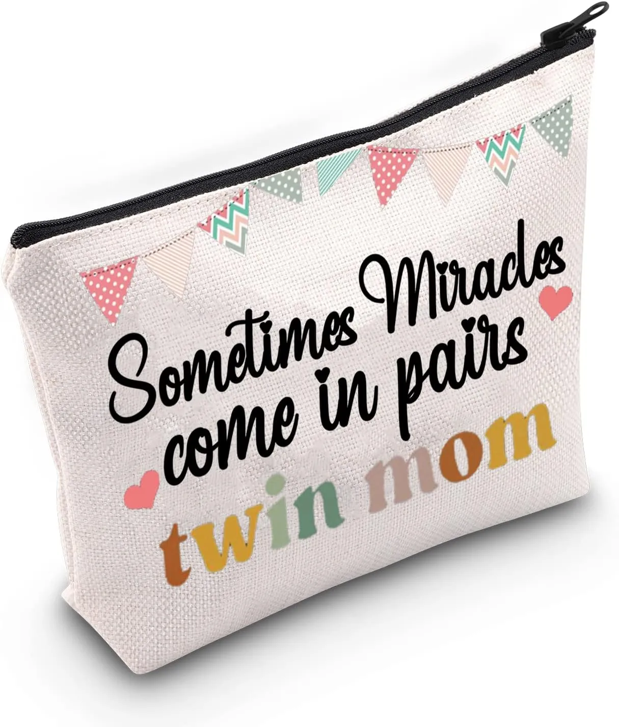 LEVLO Twins Mom Cosmetic Make Up Bag Twins Pregnancy Announcement Gift Sometimes Miracles Come In Pairs Make Up Zipper Pouch Bag (Twins Mom)