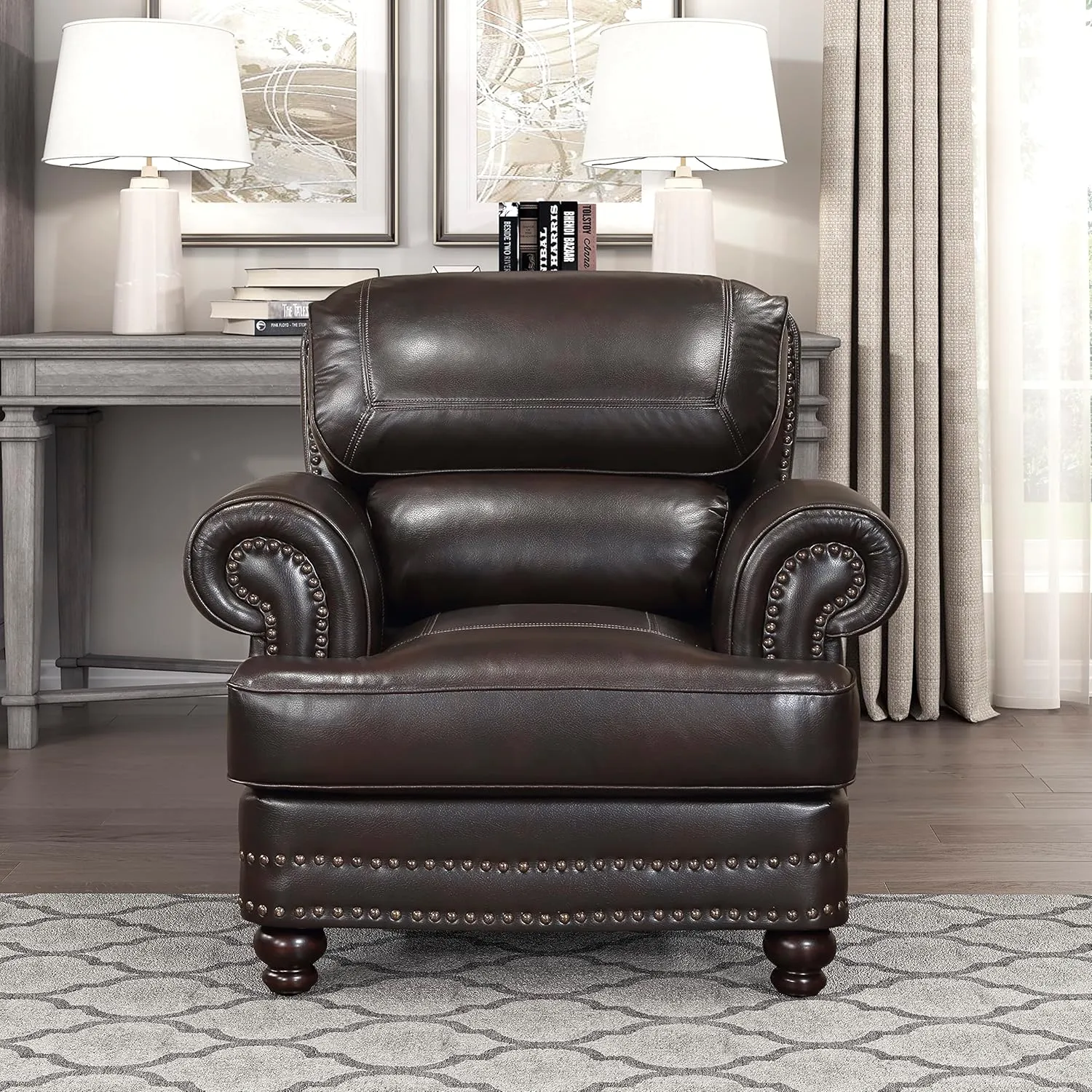 Lexicon Sébastien Breathable Faux Leather Living Room Chair, Brown