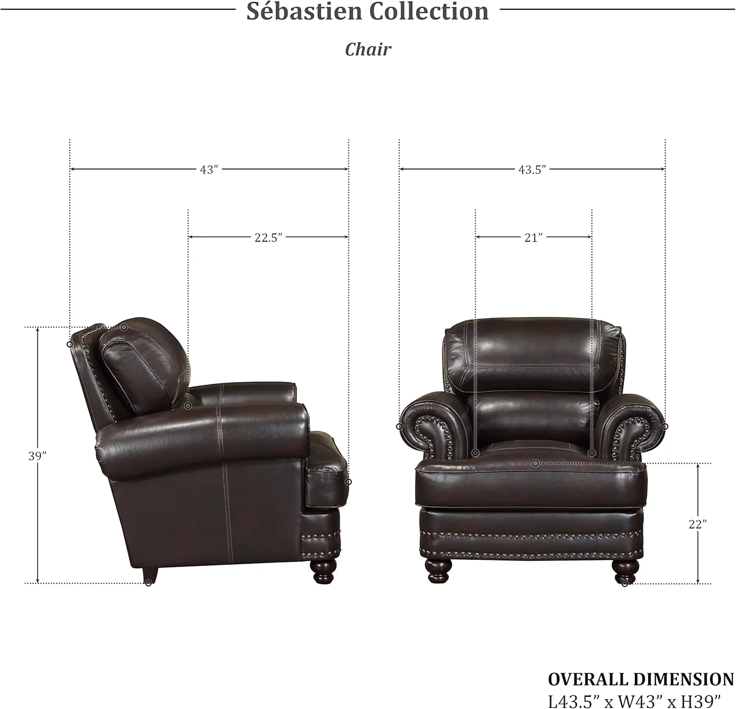 Lexicon Sébastien Breathable Faux Leather Living Room Chair, Brown