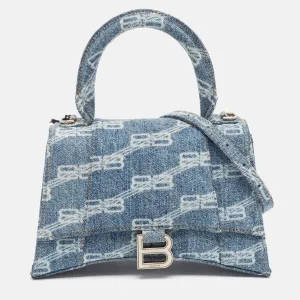 Light Blue BB Monogram Denim Small Hourglass Top Handle Bag