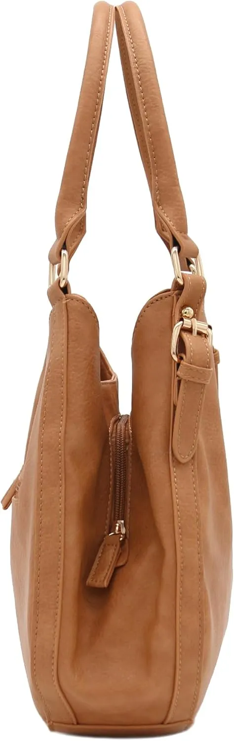 Lightweight 3 Compartment Faux Leather Medium Hobo Bag