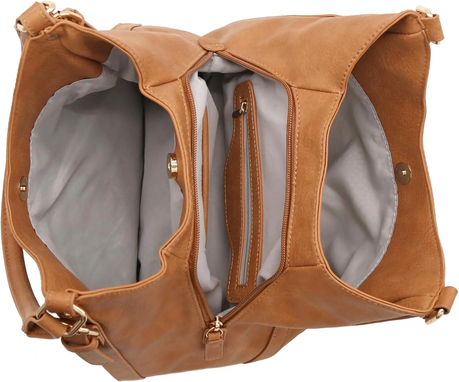 Lightweight 3 Compartment Faux Leather Medium Hobo Bag