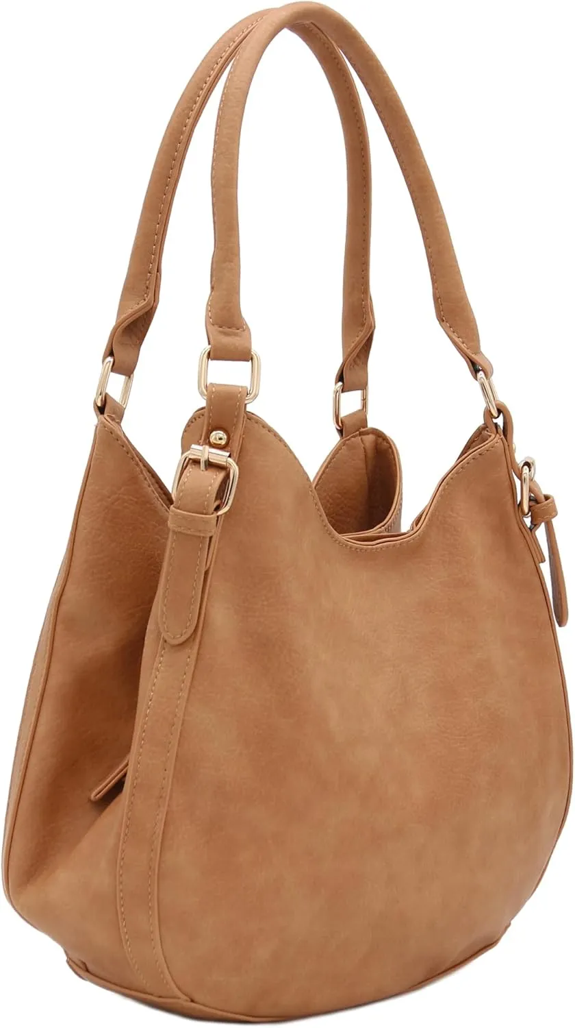 Lightweight 3 Compartment Faux Leather Medium Hobo Bag