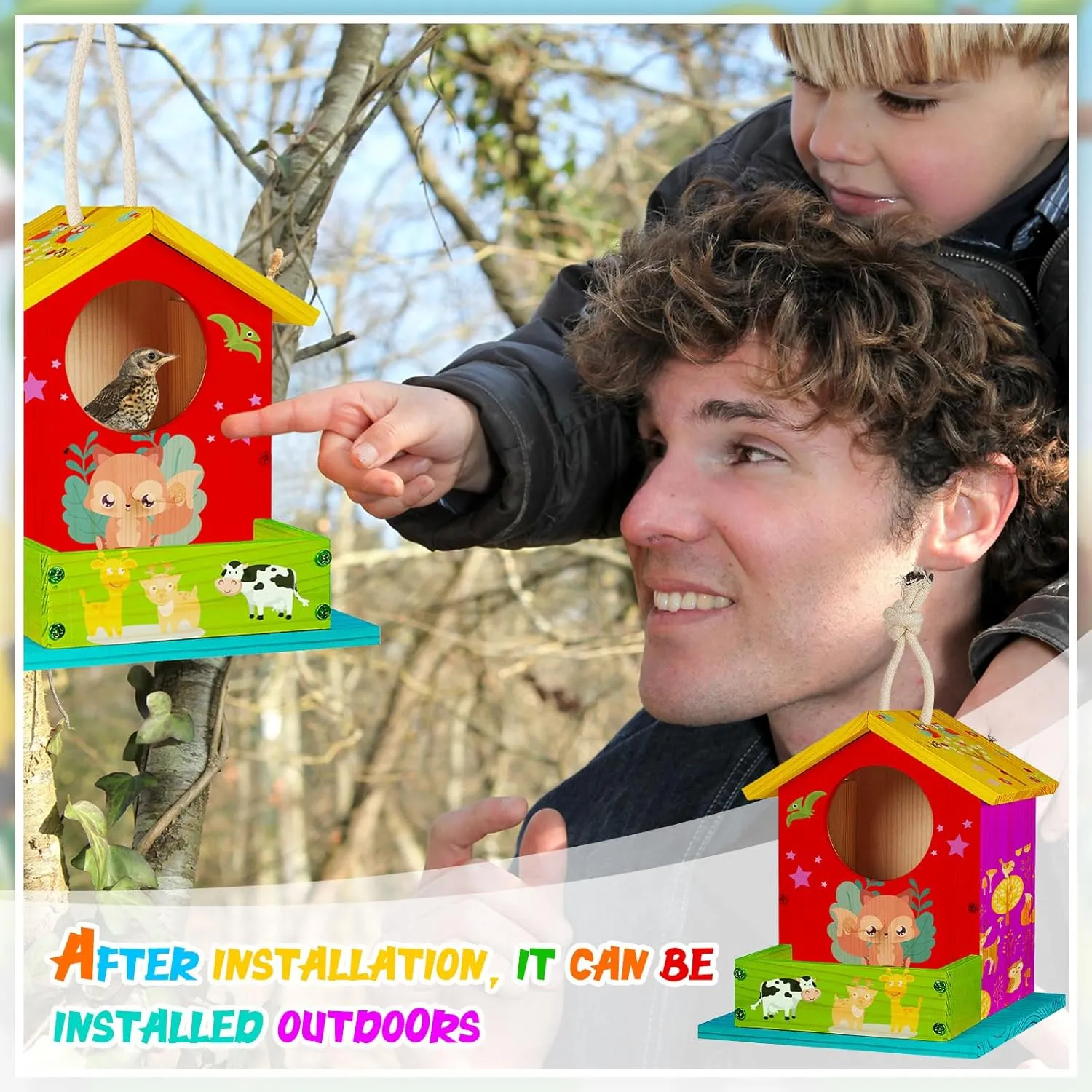 Liliful 6 Pack Wooden Birdhouse Kit DIY Bird House with Paint and Paintbrushes Art and Crafts Painting Kits for Boys Girls Adults Build Paint Classroom Birthday Indoor Outdoor Craft