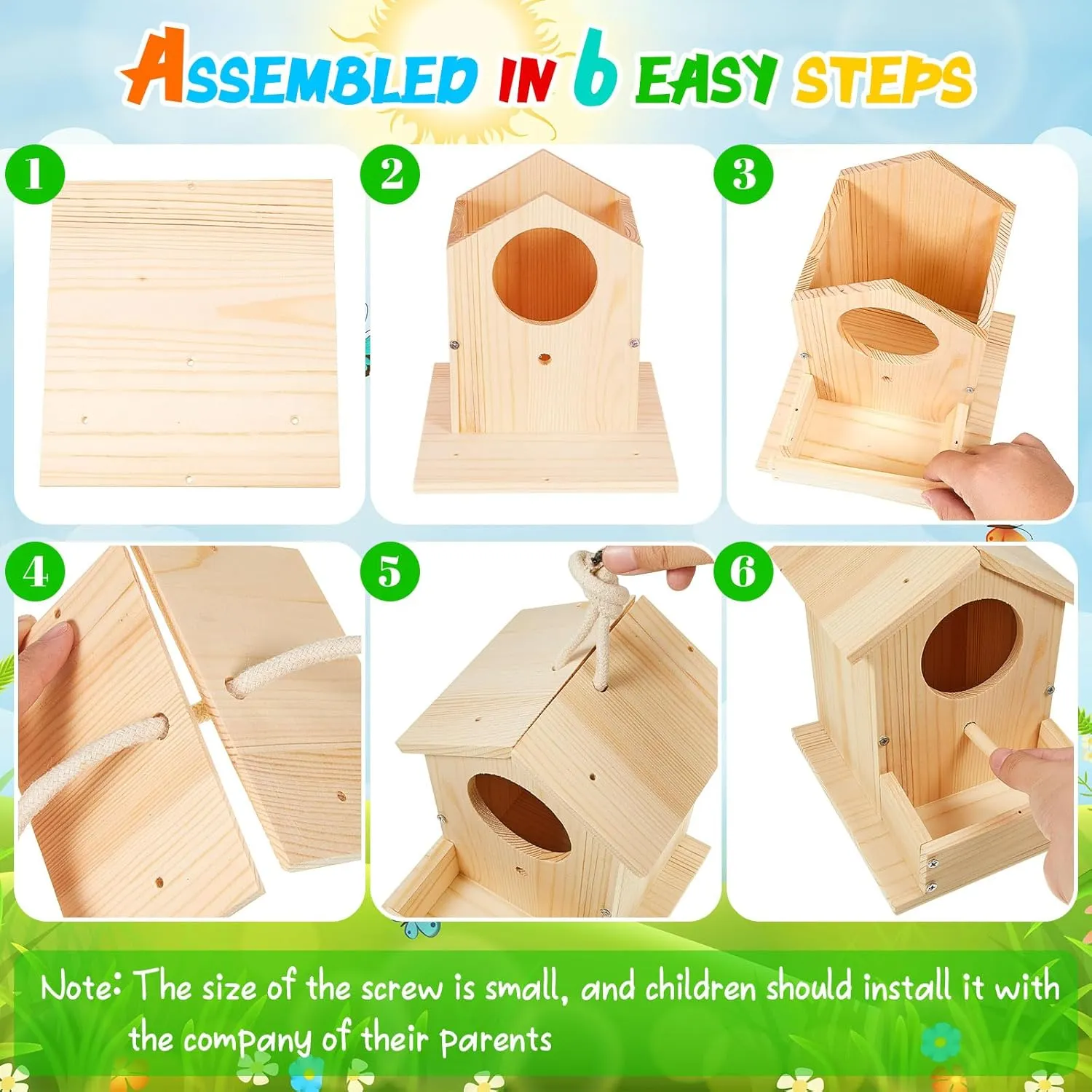 Liliful 6 Pack Wooden Birdhouse Kit DIY Bird House with Paint and Paintbrushes Art and Crafts Painting Kits for Boys Girls Adults Build Paint Classroom Birthday Indoor Outdoor Craft