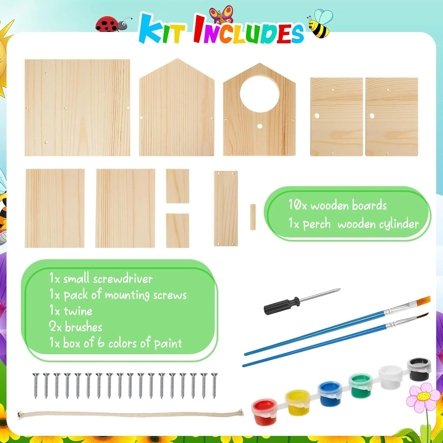 Liliful 6 Pack Wooden Birdhouse Kit DIY Bird House with Paint and Paintbrushes Art and Crafts Painting Kits for Boys Girls Adults Build Paint Classroom Birthday Indoor Outdoor Craft