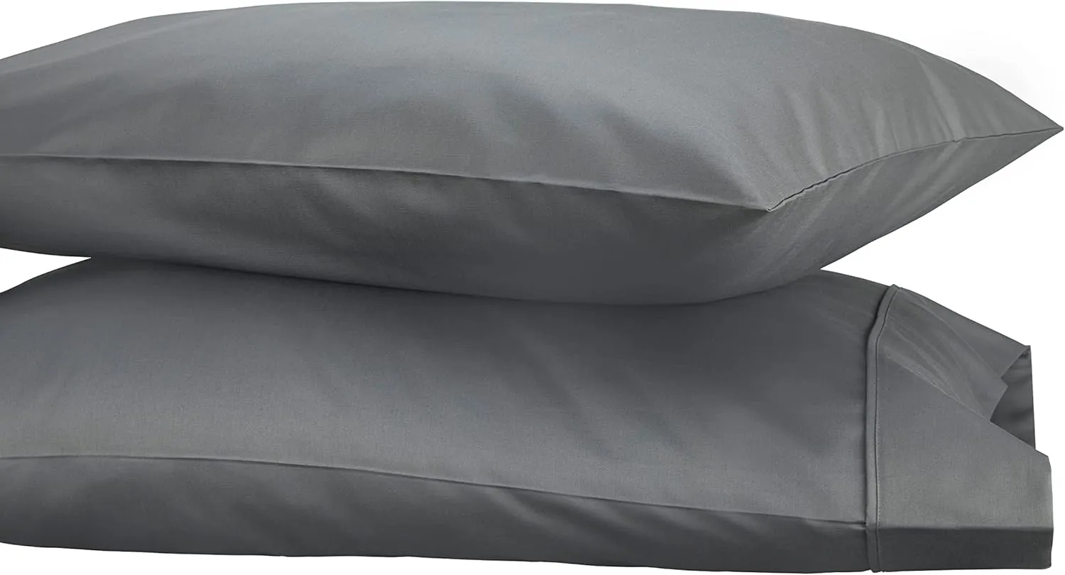 Linen Home 600 Thread Count Queen Pillowcase Set | 100% Long-Staple Cotton Pillow Cases | Soft & Smooth Luxury Satin Set of 2 Pillowcases | 4 Inch Z Hem | Charcoal