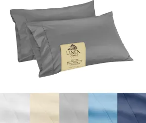 Linen Home 600 Thread Count Queen Pillowcase Set | 100% Long-Staple Cotton Pillow Cases | Soft & Smooth Luxury Satin Set of 2 Pillowcases | 4 Inch Z Hem | Charcoal