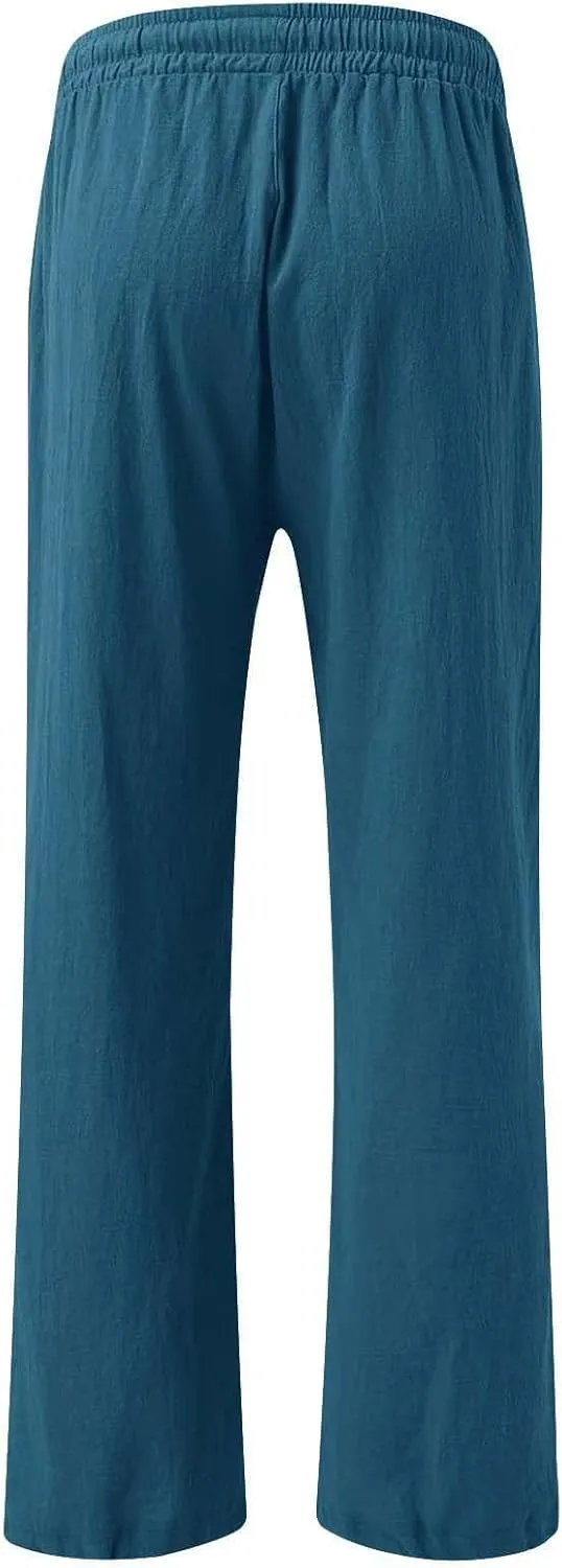 Linen Palazzo Pants for Womens 2025 Summer High Waisted Flowy Wide Leg Drawstring Casual Trousers Beach Vacation Outfits