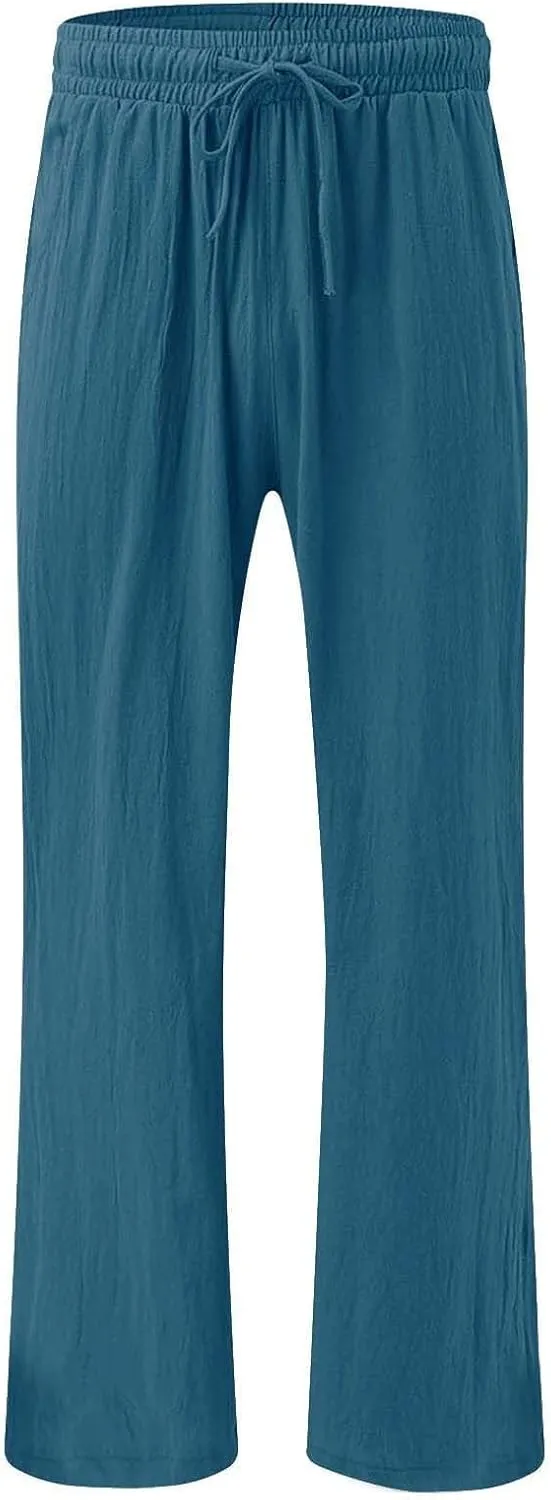 Linen Palazzo Pants for Womens 2025 Summer High Waisted Flowy Wide Leg Drawstring Casual Trousers Beach Vacation Outfits