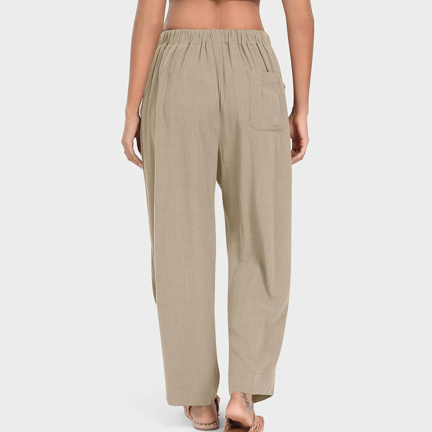 Linen Pants Women Casual Loose Elastic Waist Trousers Summer Lightweight Wide Leg Palazzo Pant Summer Outfits 2025