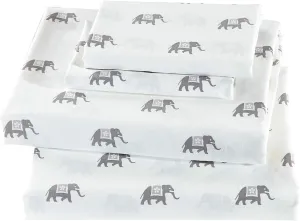 Linen Plus Sheet Set Elephant Grey/White Elephants Flat Sheet Fitted Sheet and Pillow Cases Full Size New