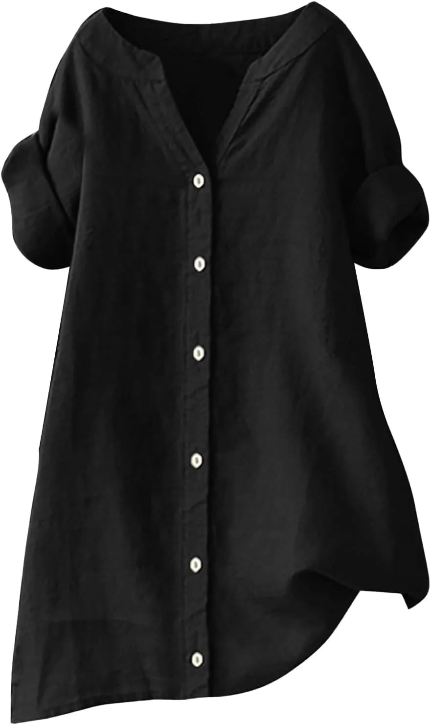 linen shirts for women 2024 Solid Color Medium Sleeve Collar Casual Women's Shirt Women's Shirt Womens Summer Tops