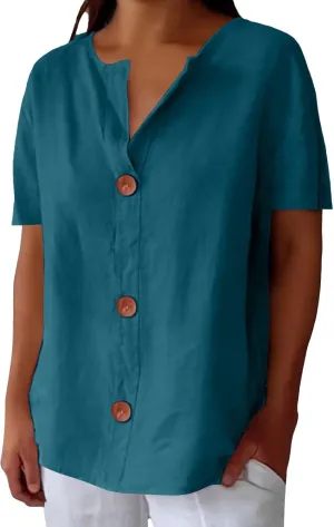 Linen Shirts for Women 2025 Summer Button Down Short Sleeve Loose Fit Shirts Fashion Boho Casual Beach Tops