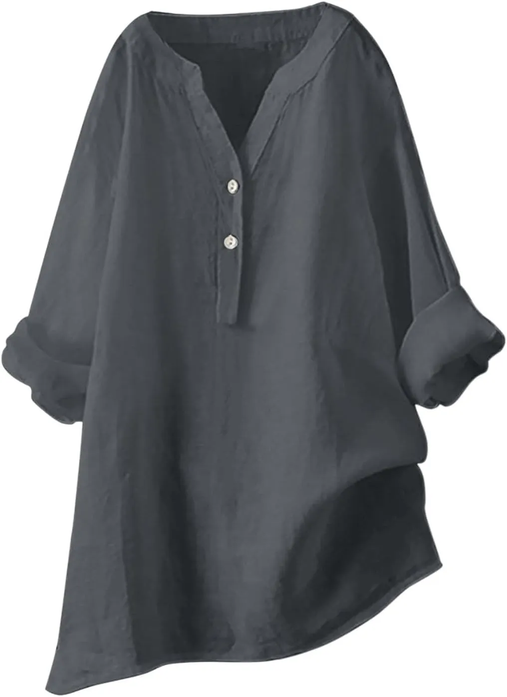 Linen Shirts for Women Linen Button Down Shirt Plus Size V Neck 3/4 Length Sleeve Vacation Tops Dressy Casual Blouses