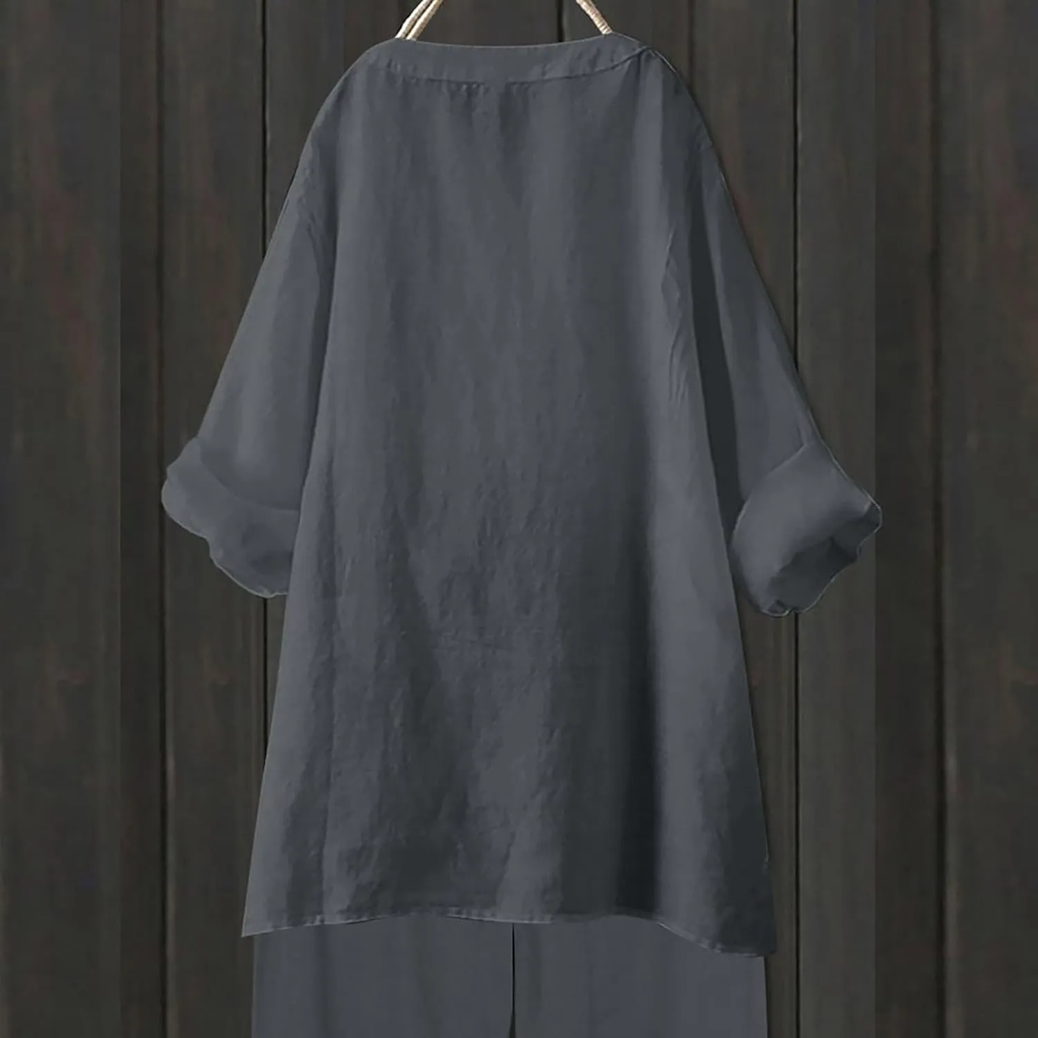 Linen Shirts for Women Linen Button Down Shirt Plus Size V Neck 3/4 Length Sleeve Vacation Tops Dressy Casual Blouses