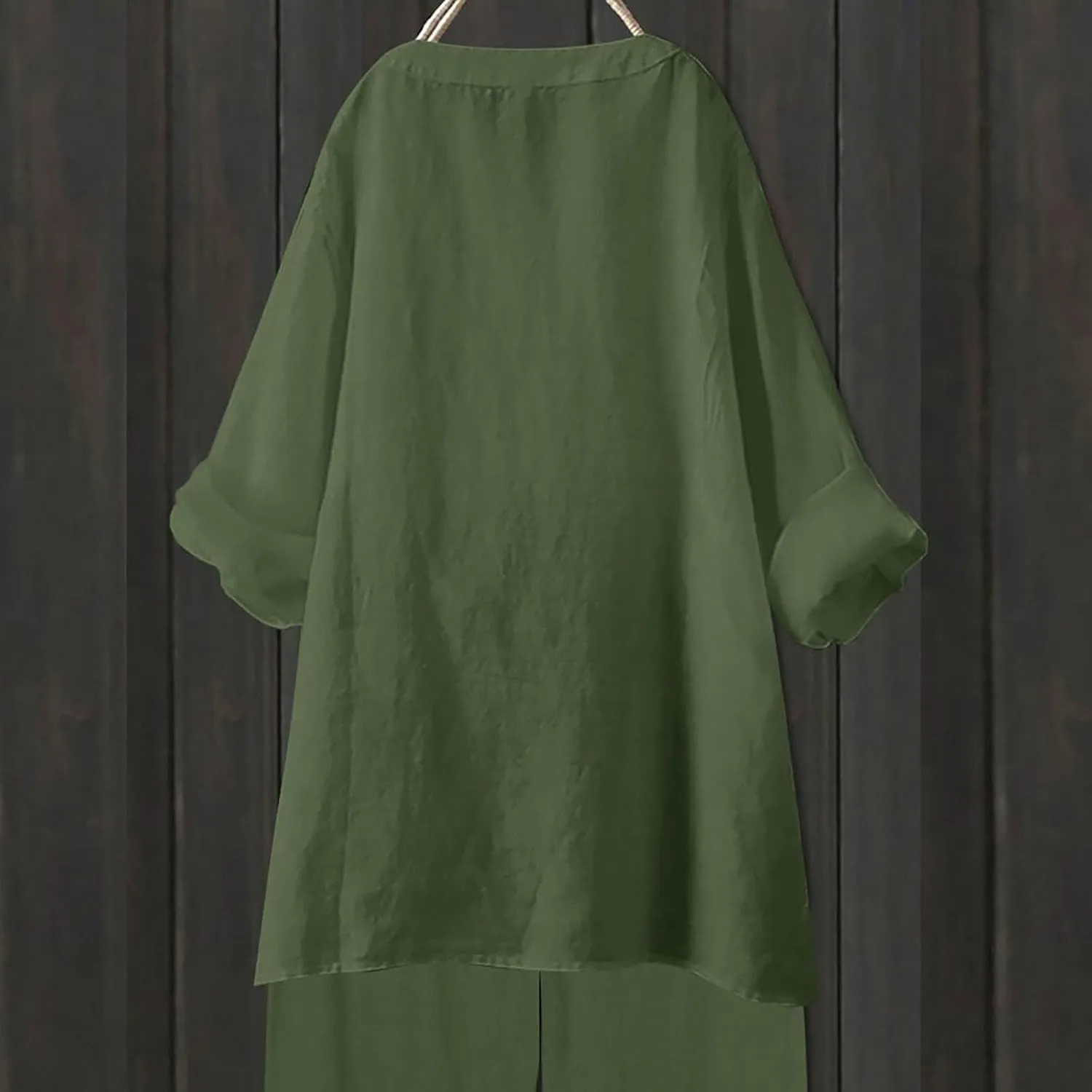 Linen Shirts for Women Linen Button Down Shirt Plus Size V Neck 3/4 Length Sleeve Vacation Tops Dressy Casual Blouses