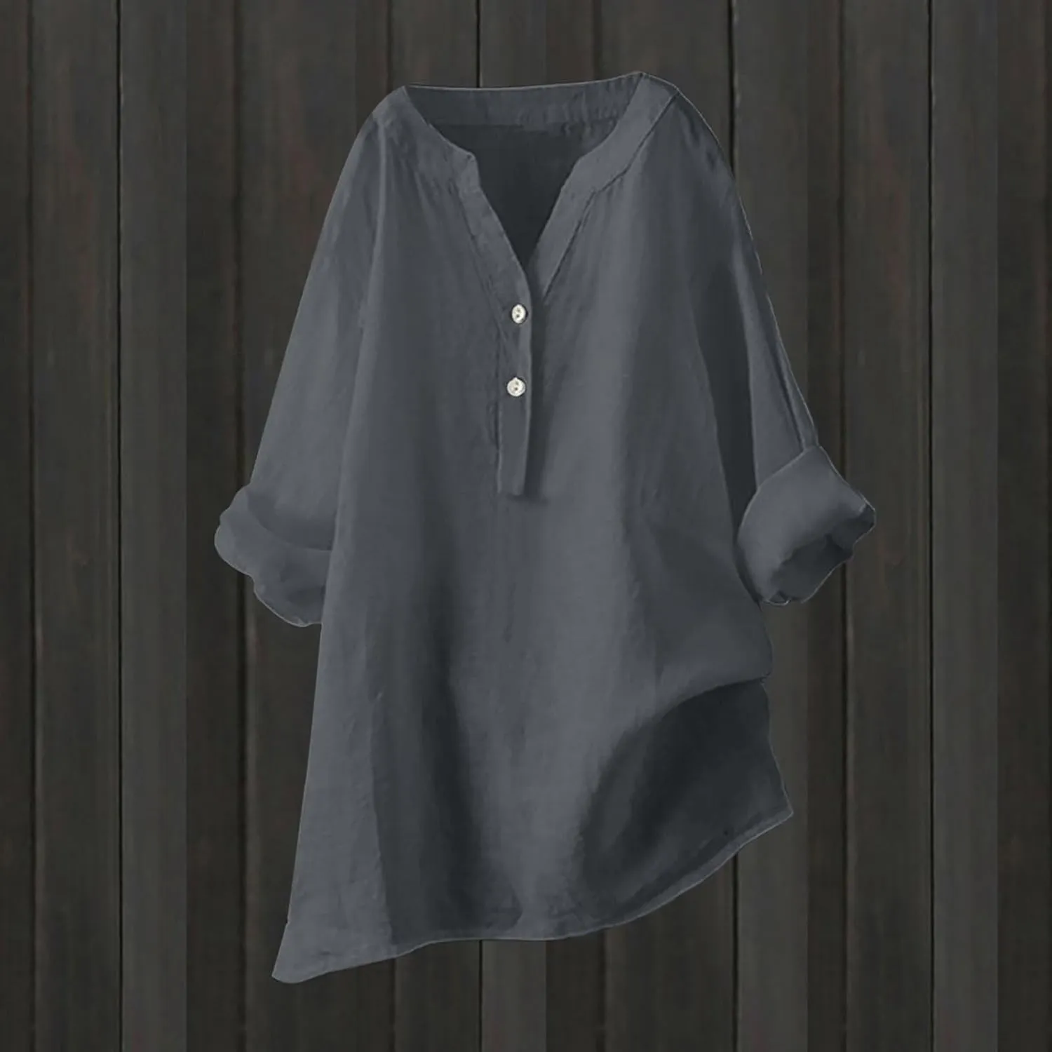Linen Shirts for Women Linen Button Down Shirt Plus Size V Neck 3/4 Length Sleeve Vacation Tops Dressy Casual Blouses