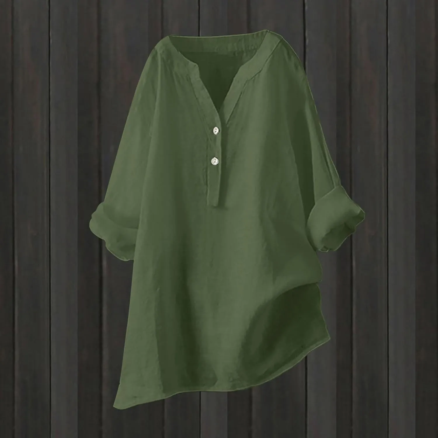 Linen Shirts for Women Linen Button Down Shirt Plus Size V Neck 3/4 Length Sleeve Vacation Tops Dressy Casual Blouses